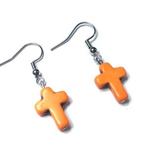 Handmade Orange Cross Earrings Women Religious Gift
